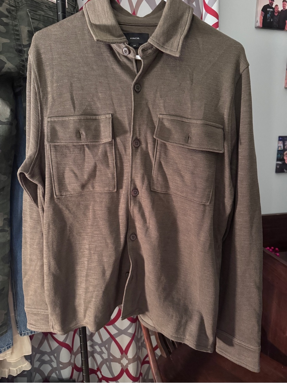 Vince Olive Green Lightweight Button-Front Shirt Jacket